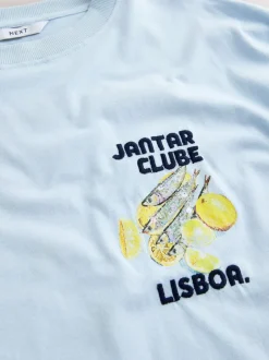 Next - T-shirt de plage imprimé graphique Blanc/Bleu Online