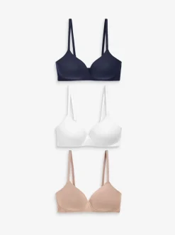 Next Blanc/bleu marine/rose - Lot de 3 soutiens-gorge en mélange de coton Ultimate Comfort rembourrées et sans armature Clearance