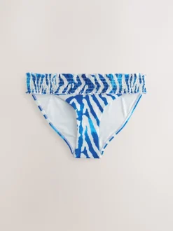 Next Blanc/Bleu zèbre - Bas de bikini froncé à jambes montantes New