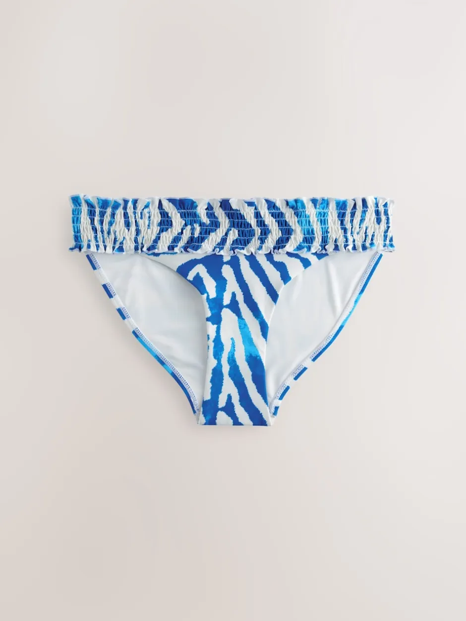 Next Blanc/Bleu zèbre - Bas de bikini froncé à jambes montantes New