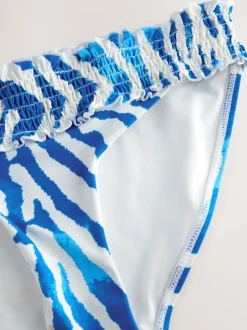 Next Blanc/Bleu zèbre - Bas de bikini froncé à jambes montantes New