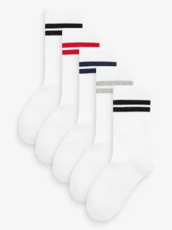 Next - Cushioned Semelle intérieure Cotton Rich Ribbed Tipped Chaussettes 5 Lot Blanc/Bleu/Rouge Sale