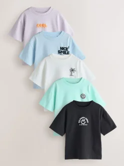 Next Blanc/bleu/vert/noir/violet - Lot de 5 petits T-shirts graphiques à manches courtes (3mois-7ans) Sale
