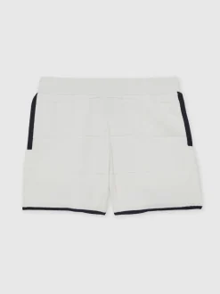 Reiss Blanc/Marine - Short Barbor en maille à surpiqûres Outlet