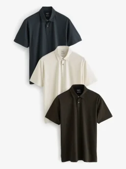 Next - Polo en jersey Manches courtes 3 Pack Blanc/Marine/Noir ou Geos Sale