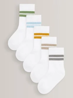 Next - Cushioned Semelle intérieure Cotton Rich Ribbed Tipped Chaussettes 5 Lot Blanc/neutres Best