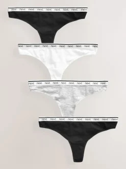 Next Blanc/Noir/Gris - Lot de 4 culottes à logo en coton String Discount
