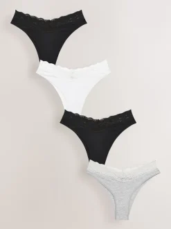 Next Blanc/Noir/Gris - Lot de 4 culottes en coton et dentelle Coupe très échancrée Sale
