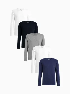 Next Blanc/noir/gris/bleu marine - Lot de 5 t-shirts à manches longues New