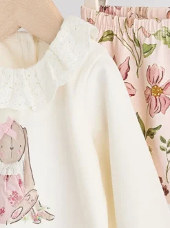 Next Blanc/Rose/Lapin/Floral - Ensemble haut à manches longues et legging bébé (0mois-2ans) Best