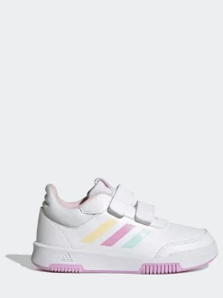 adidas Blanc/Rose/Multi - Baskets Tensaur Hook and Loop pour enfant