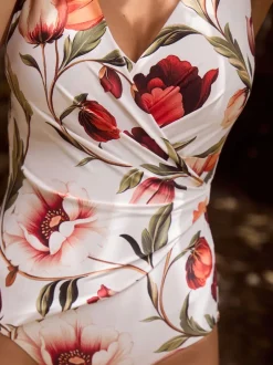 Next Blanc/Rouge Fleuri - Maillot de bain Wrap Tummy Control Sale