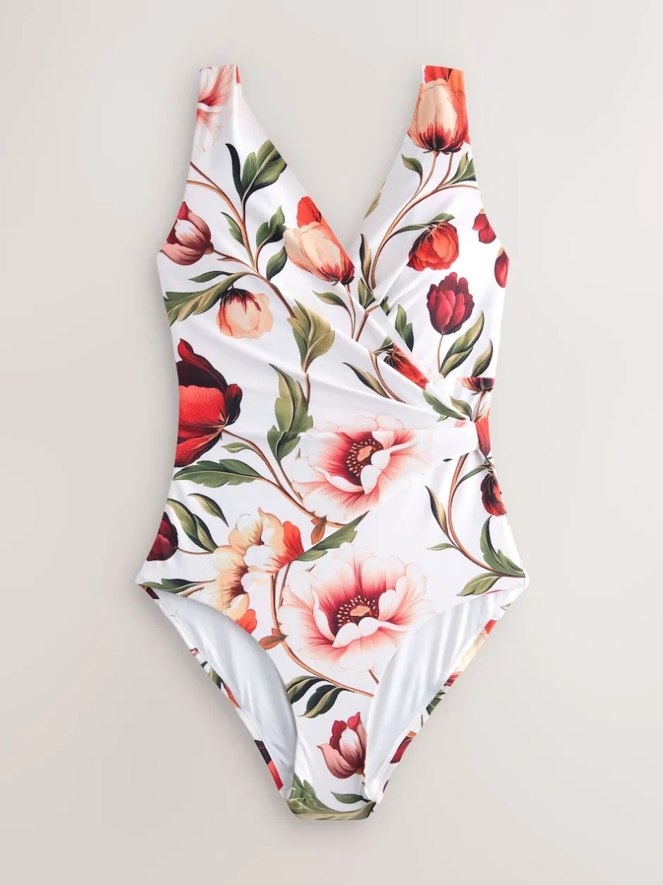 Next Blanc/Rouge Fleuri - Maillot de bain Wrap Tummy Control Sale