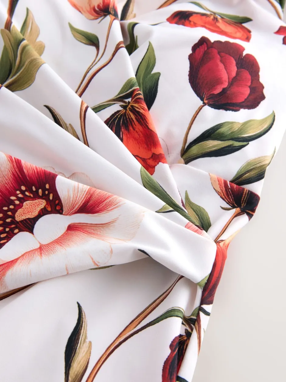 Next Blanc/Rouge Fleuri - Maillot de bain Wrap Tummy Control Sale