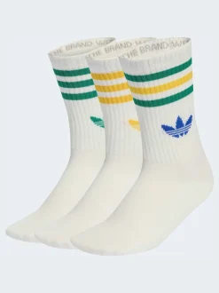 adidas originals - Col rond - 3-Rayures Chaussettes Col rond 3 paires Blanc/Vert Discount