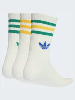 adidas originals - Col rond - 3-Rayures Chaussettes Col rond 3 paires Blanc/Vert Discount