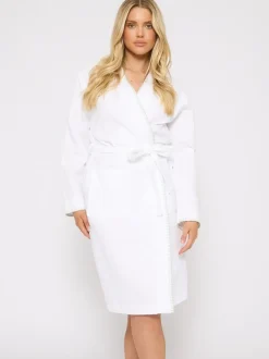 Loungeable - Peignoir gaufré 100% coton Blanc/Vert