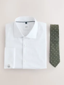 Next - Ensemble chemise et cravate pour l’occasion Blanc/vert à pois Hot