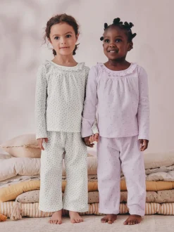 Next Blanc/Violet Fleuri - Lot de 2 pyjamas Amples (9mois à8ans) Clearance