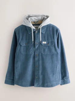Next Bleu - À capuche Velours côtelé Borg Veste-chemise doublée Outlet