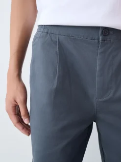 Next Bleu - Ajustement droit - Pantalons Chinos extensibles plissés avec taille élastique Hot