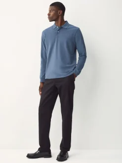 Next - Ajustement régulier - Polo à manches longues en piqué Bleu