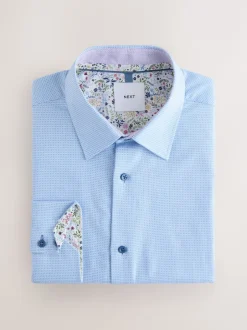 Next Bleu - Ajustement régulier - Chemise habillée texturée à manches longues avec bordure Online