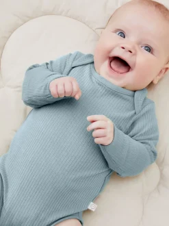 Mori Bleu - Body côtelé extensible à manches longues et encolure Discount