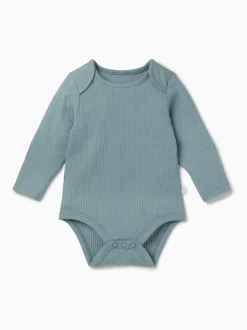 Mori Bleu - Body côtelé extensible à manches longues et encolure Discount