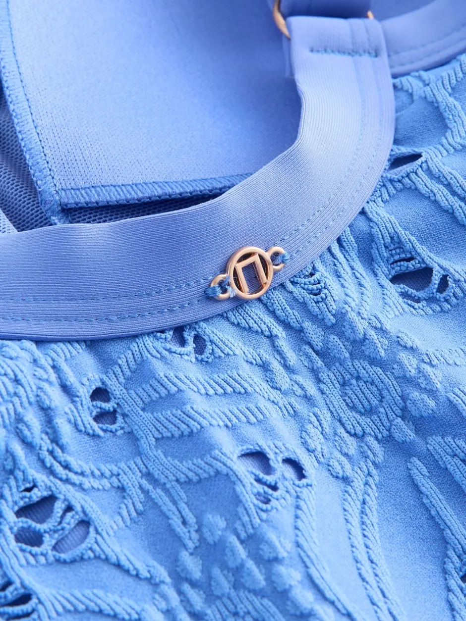 Next - Maillot de bain moulant avec contrôle du ventre Bleu à broderies New