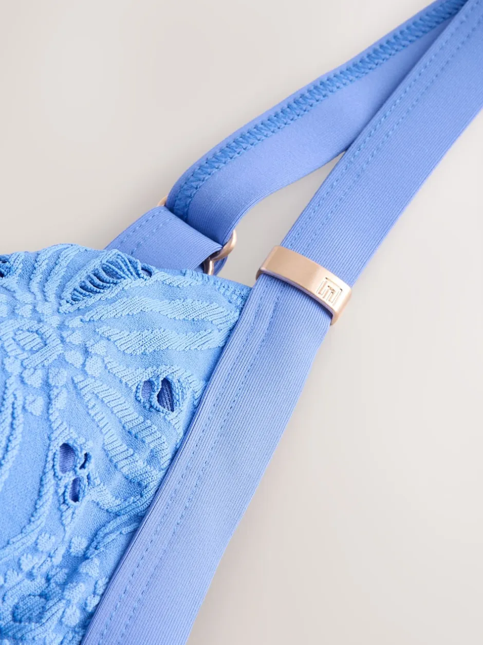 Next - Maillot de bain moulant avec contrôle du ventre Bleu à broderies New