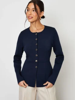 Threadbare Bleu - Cardigan boutonné en maille cintrée Discount