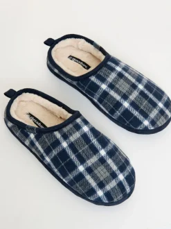 Threadbare Bleu - Chaussons mules doublés de fausse fourrure à carreaux Outlet