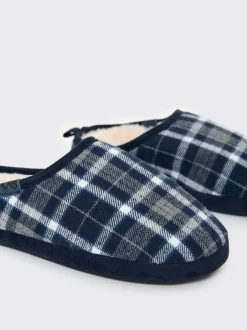 Threadbare Bleu - Chaussons mules doublés de fausse fourrure à carreaux Outlet