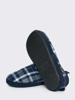 Threadbare Bleu - Chaussons mules doublés de fausse fourrure à carreaux Outlet
