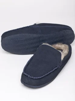 Lakeland Leather Bleu - Chaussons style mocassins en peau de mouton Outlet