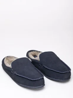 Lakeland Leather Bleu - Chaussons style mocassins en peau de mouton Outlet
