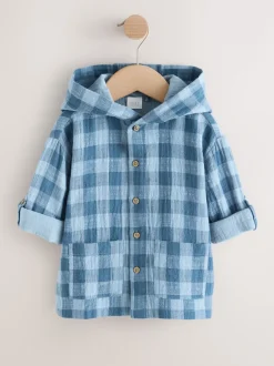 Next Bleu - Chemise à manches longues à carreaux à capuche (3mois -7ans)