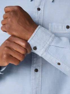 Next Bleu - Chemise à manches longues texturée à deux poches Coupe classique Hot