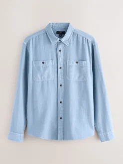 Next Bleu - Chemise à manches longues texturée à deux poches Coupe classique Hot