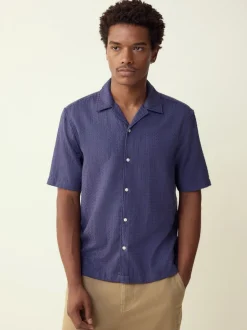 Next Bleu - Chemise Coupe classique gaufrée texturée à manches courtes Hot