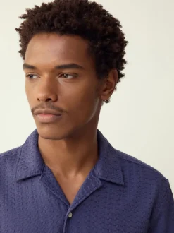 Next Bleu - Chemise Coupe classique gaufrée texturée à manches courtes Hot