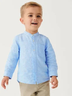 Next Bleu - Chemise Lin Mix à col grand-père (3mths-7yrs) Outlet