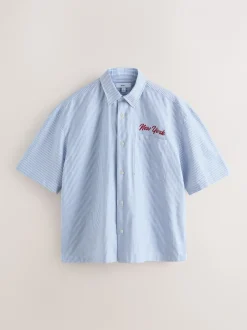 Next Bleu - Chemise New York brodée à rayures à manches courtes Online