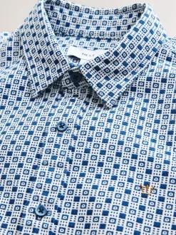 Next Bleu - Chemise Oxford Extensible imprimée à manches courtes