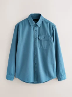 Next Bleu - Chemise Oxford teintée en pièce à manches longues Discount