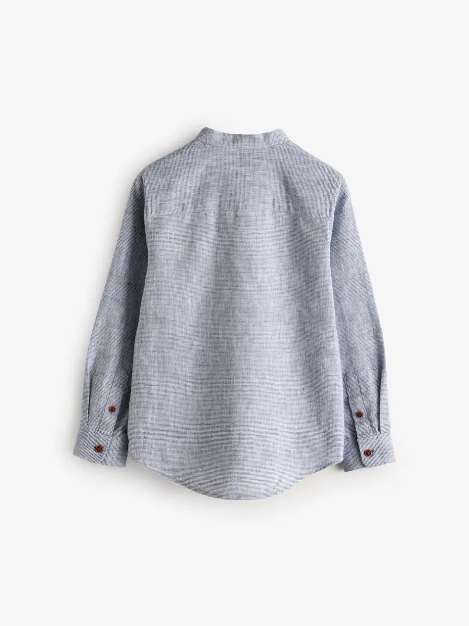 Next Bleu - Chemise texturée en coton et lin à manches longues et col grand-père (3-16ans) Discount