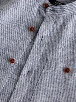 Next Bleu - Chemise texturée en coton et lin à manches longues et col grand-père (3-16ans) Discount