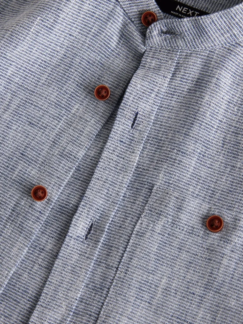 Next Bleu - Chemise texturée en coton et lin à manches longues et col grand-père (3-16ans) Discount