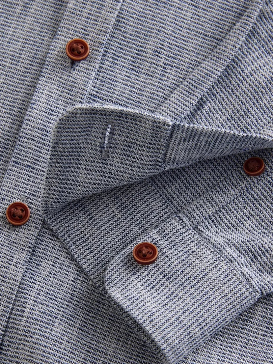 Next Bleu - Chemise texturée en coton et lin à manches longues et col grand-père (3-16ans) Discount